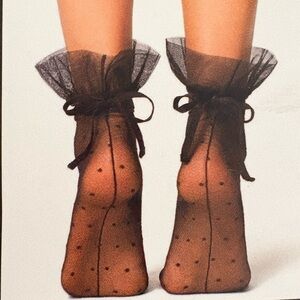 NWT Calzedonia Black Sheer Tulle Polka Dot Socks
